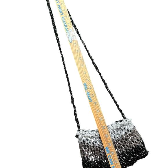 Cache Black Beaded Small Evening Shoulder Purse Handbag Vintage 1980s Handmade - Picture 6 of 9